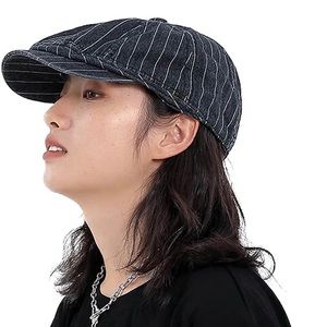 NWOT Croogo Flat Ivy Gatsby Cabbie Newsboy black Denim white adjustable cap hat